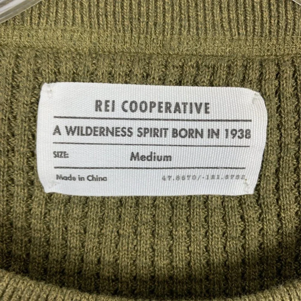 REI Womens M Sweater Pullover Waffle Knit Olive Green Wallace Lake Cotton - Picture 3 of 12